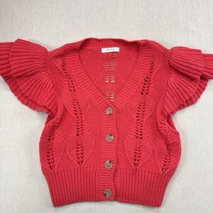 Milly Pink Knit Ruffle Sleeve Cardigan Women’s XS Cotton Button Front Sweater